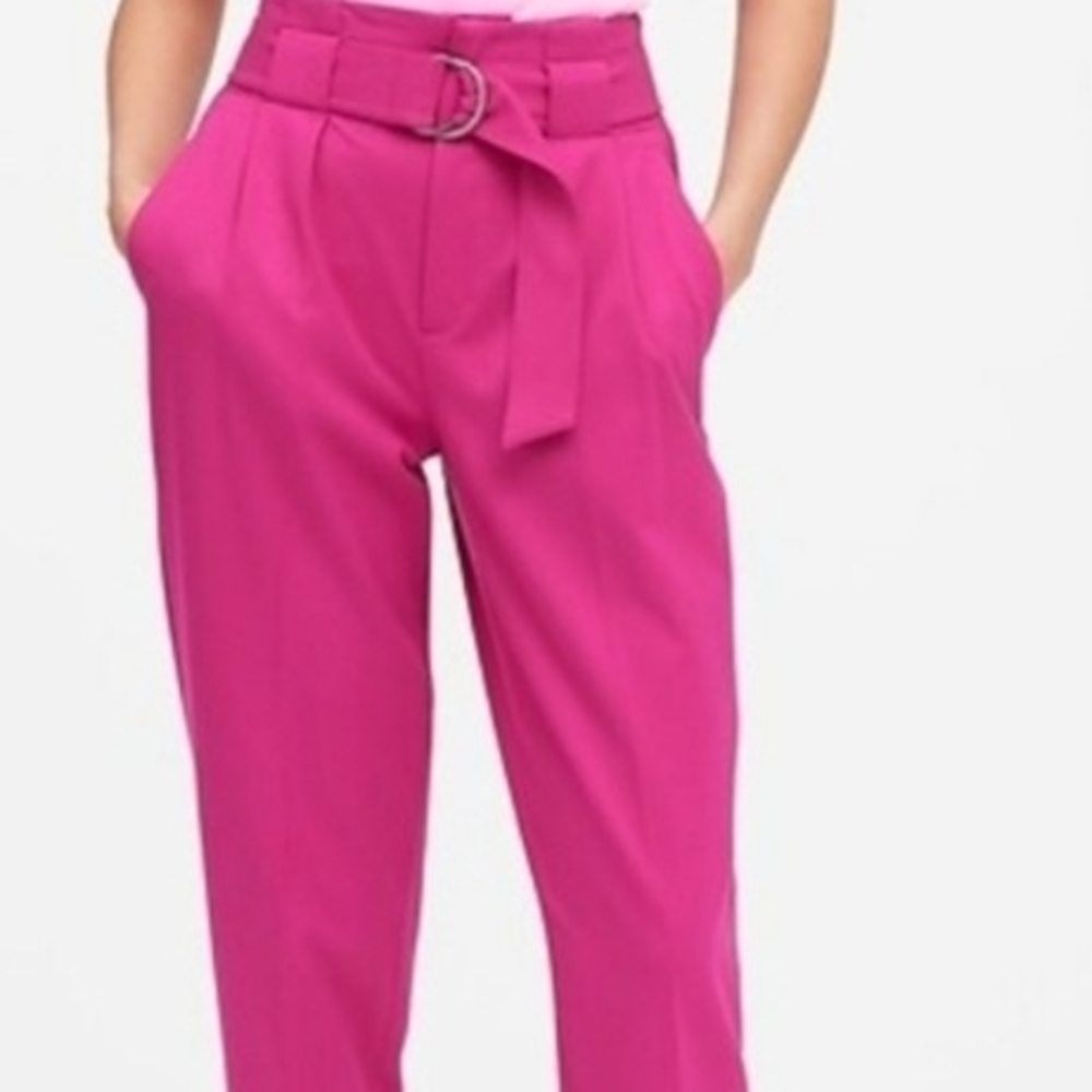 Banana Republic Highwaisted Croppped Fuchsia Belted Trousers